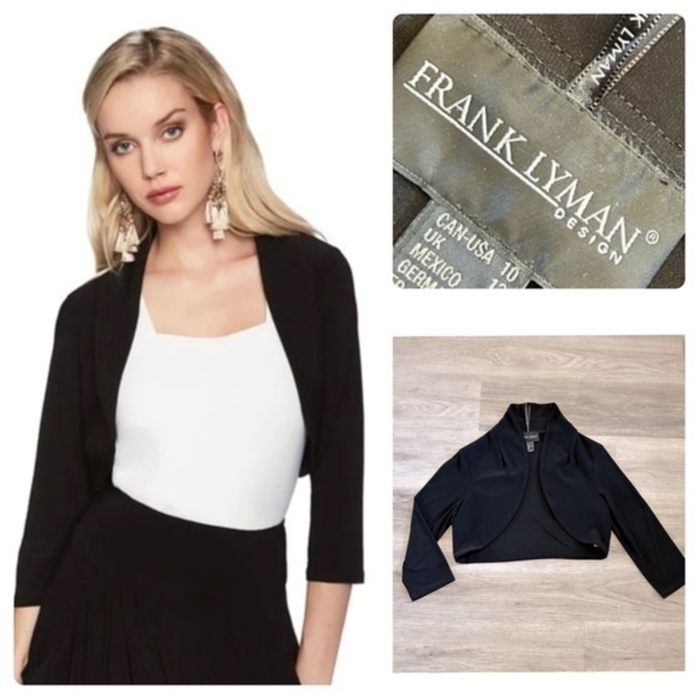 FRANK LYMAN short crop black cardi sweater top. Great with a dress. Like new